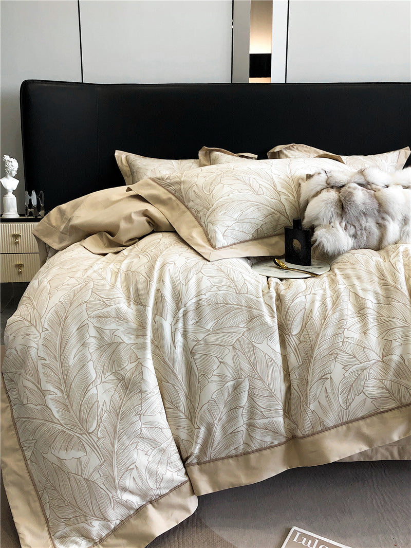 Комплект постільної білизни з чотирьох предметів з довговолокнистої бавовни з принтом, бавовняна постільна білизна