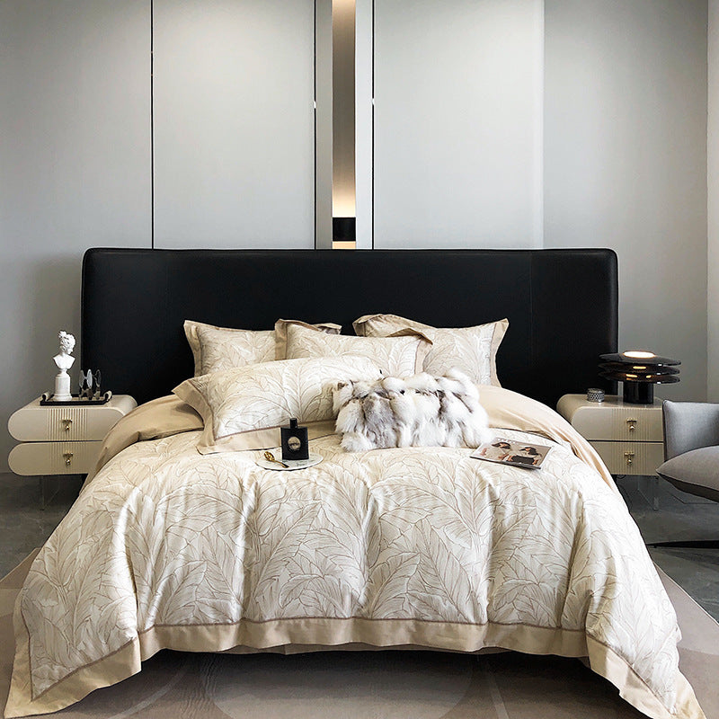 Комплект постільної білизни з чотирьох предметів з довговолокнистої бавовни з принтом, бавовняна постільна білизна