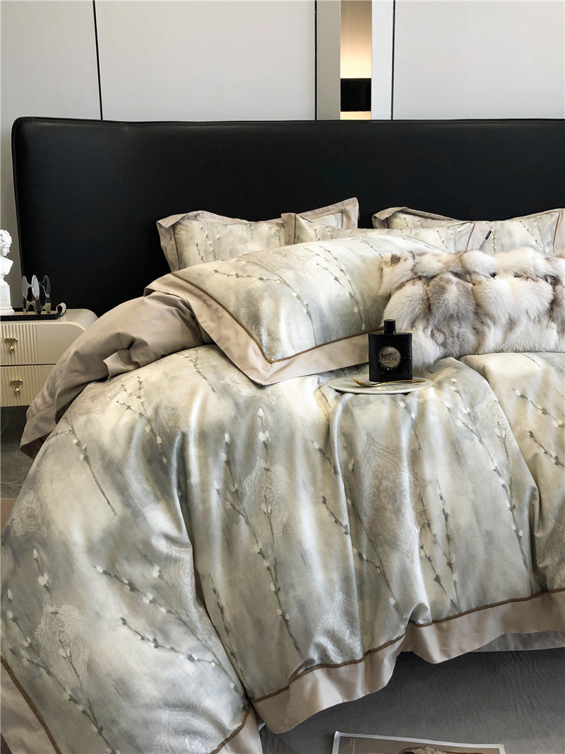 Комплект постільної білизни з чотирьох предметів з довговолокнистої бавовни з принтом, бавовняна постільна білизна