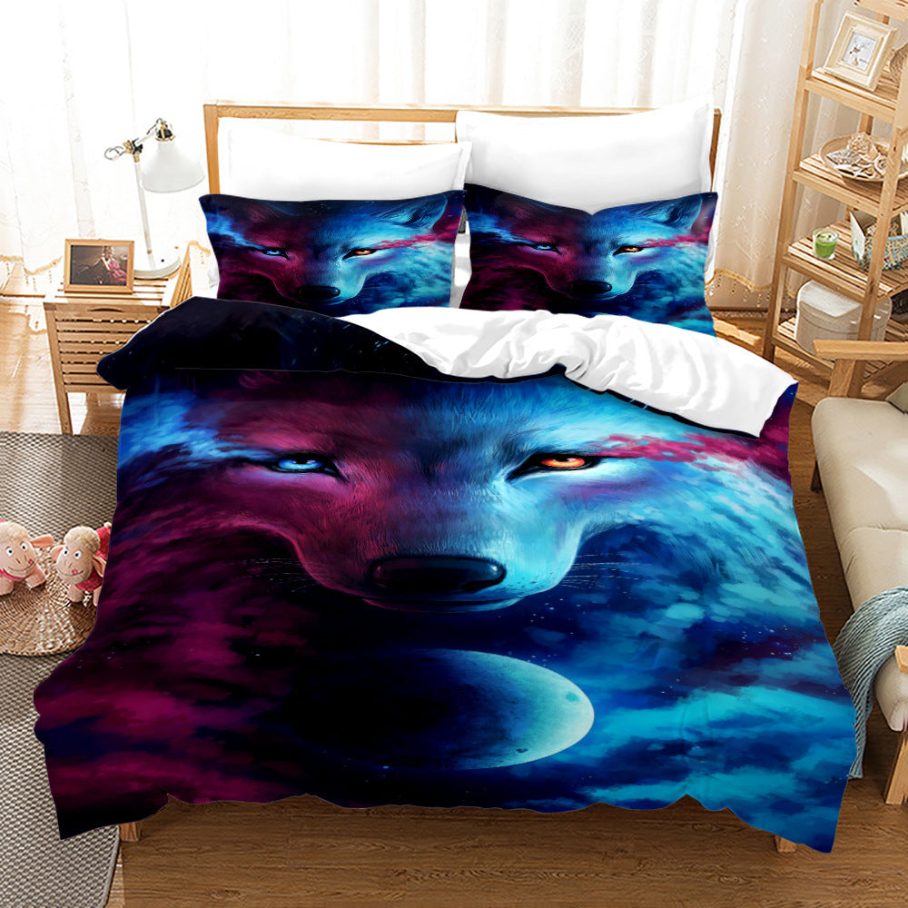 Bed Home Textile Wolf Digital Printed Three-piece Set