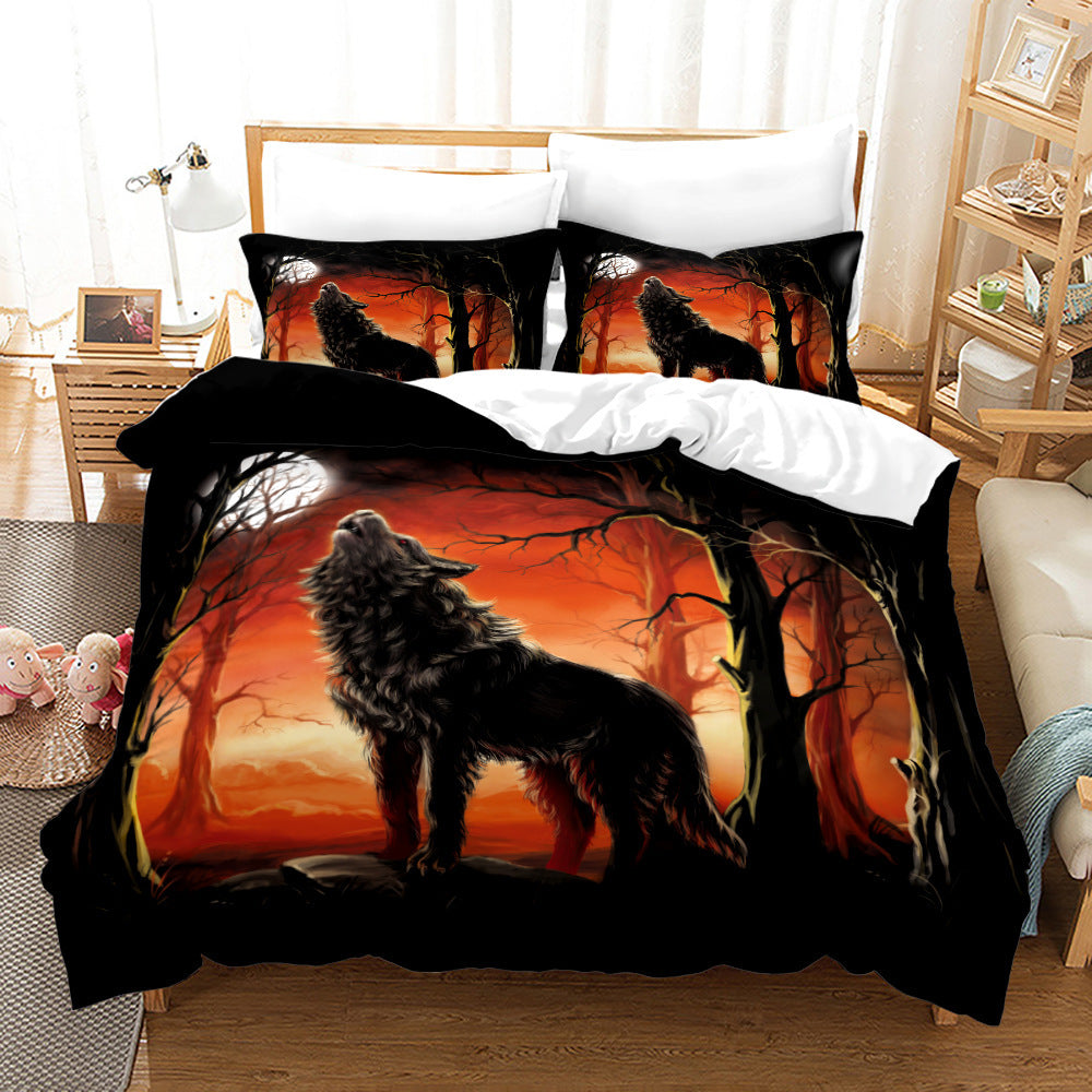 Bed Home Textile Wolf Digital Printed Three-piece Set