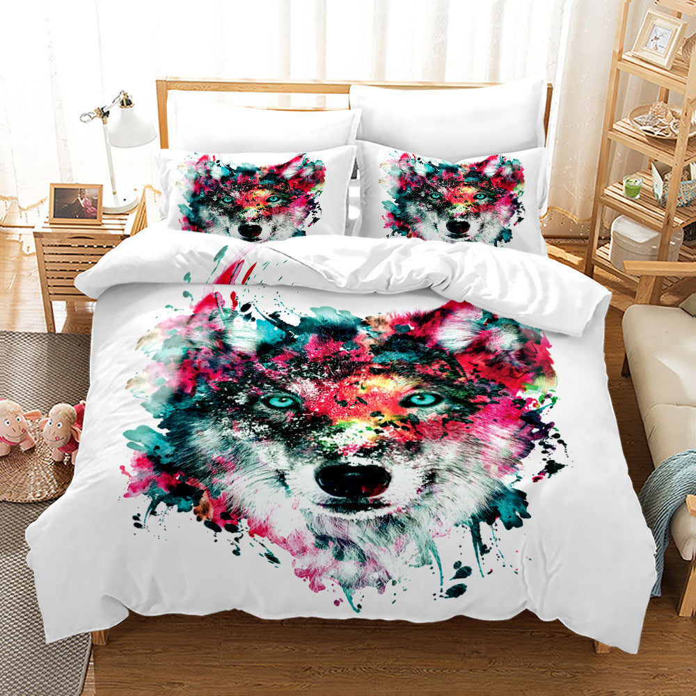 Bed Home Textile Wolf Digital Printed Three-piece Set